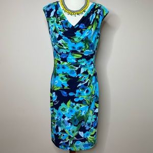 Lauren Ralph Lauren navy floral sheath dress with flattering pleated waist